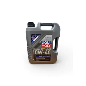 Imagen frontal del Aceite Motor Liqui Moly 10W-40 MoS2 Leichtlauf 5 litros, lubricante semisintético con aditivo de disulfuro de molibdeno para mayor protección contra el desgaste. 🚗