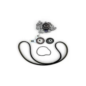 Vista frontal del kit de distribución Peugeot DV5 1.5 BlueHDi OEM 1638159680 con correa, tensores y componentes para motor diésel 1.5 BlueHDi.